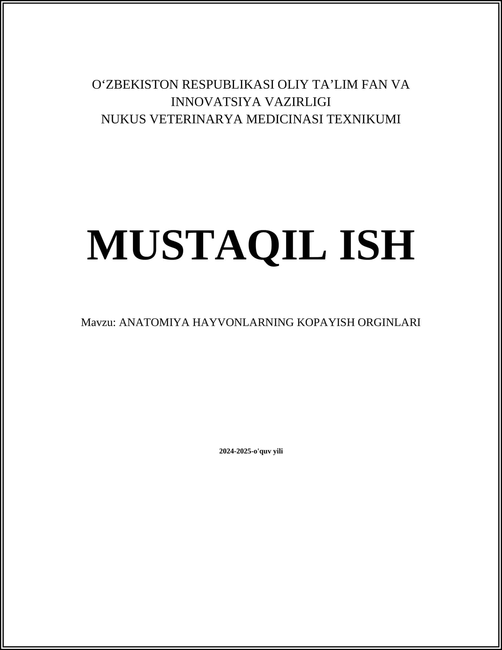 ANATOMIYA HAYVONLARNING KOPAYISH ORGINLARI 1