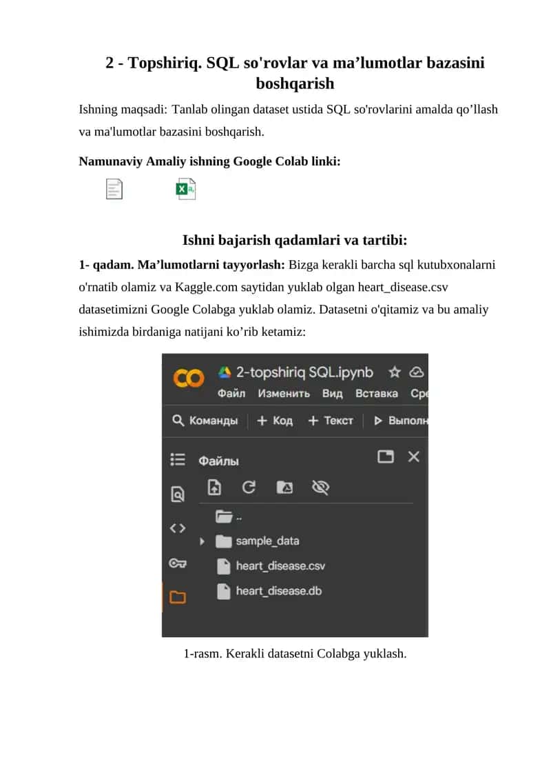 SQL so'rovlar va ma’lumotlar bazasini boshqarish 1