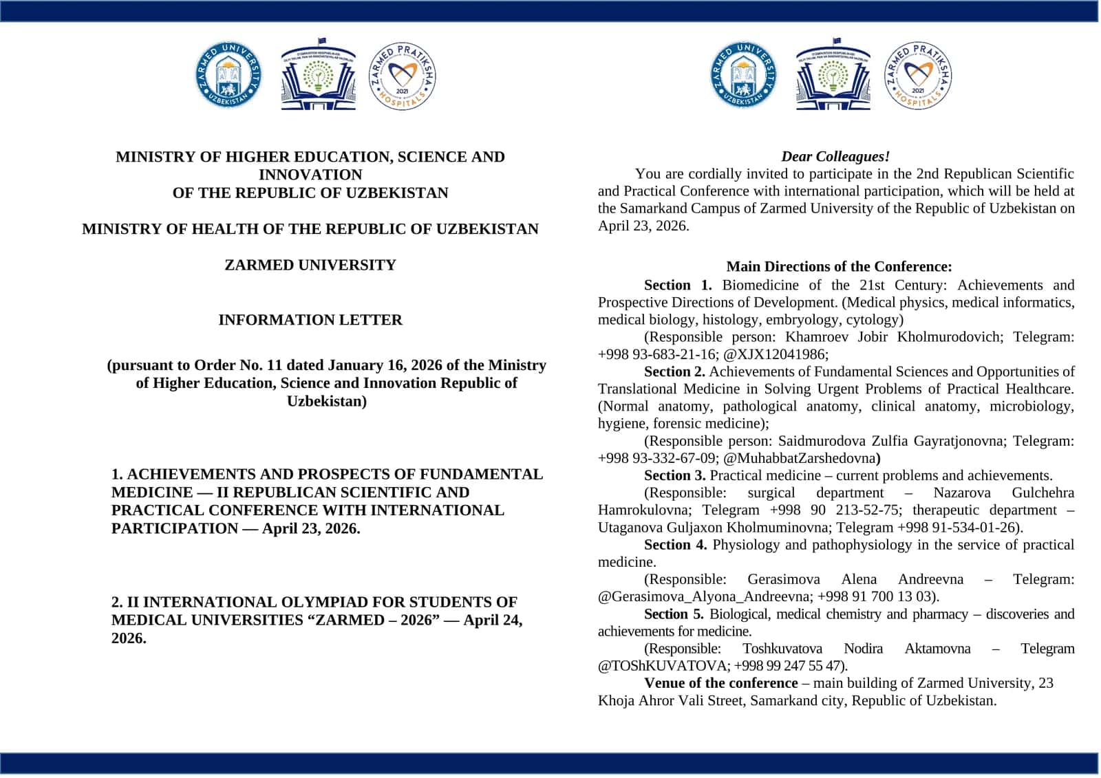 ACHIEVEMENTS AND PROSPECTS OF FUNDAMENTAL MEDICINE — II REPUBLICAN SCIENTIFIC AND PRACTICAL CONFERENCE 1