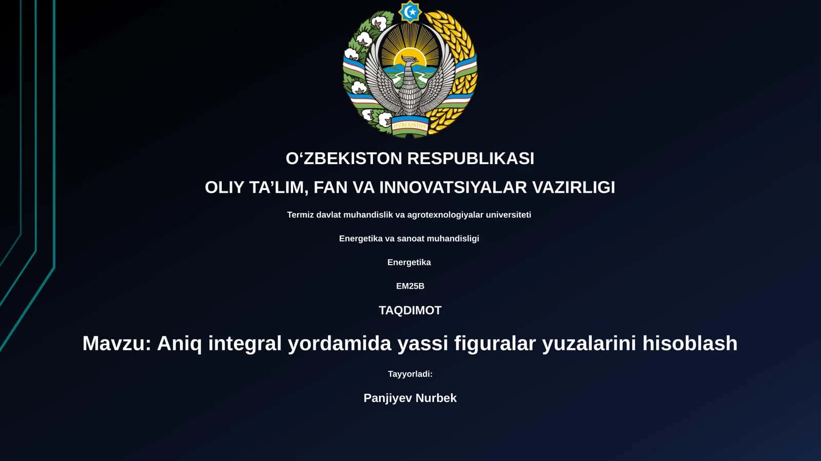 Aniq integral yordamida yassi figuralar yuzalarini hisoblash 1