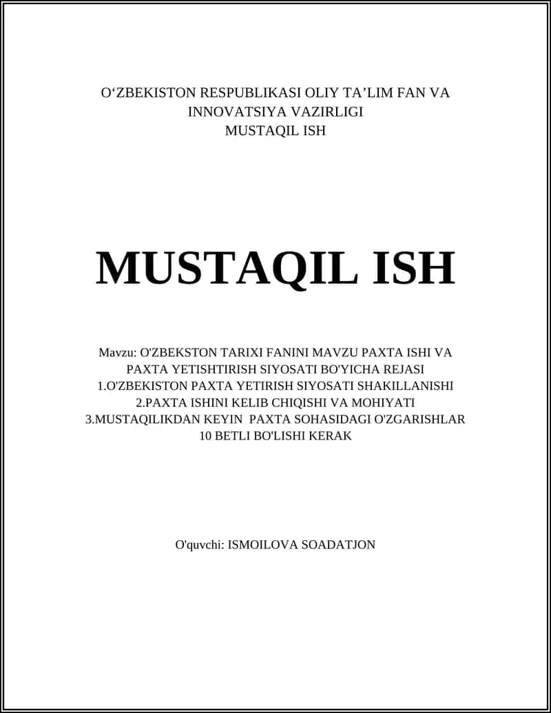 O'ZBEKISTON TARIXI FANINI 1