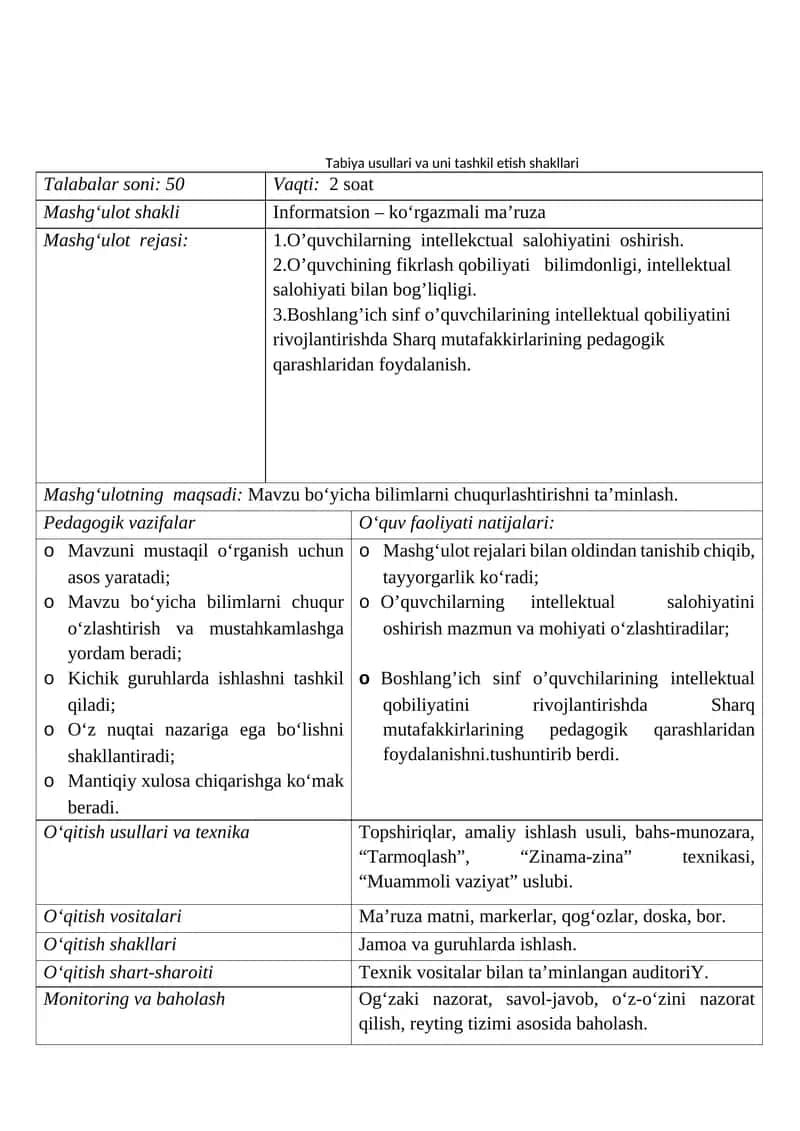 Tabiya usullari va uni tashkil etish shakllari 1