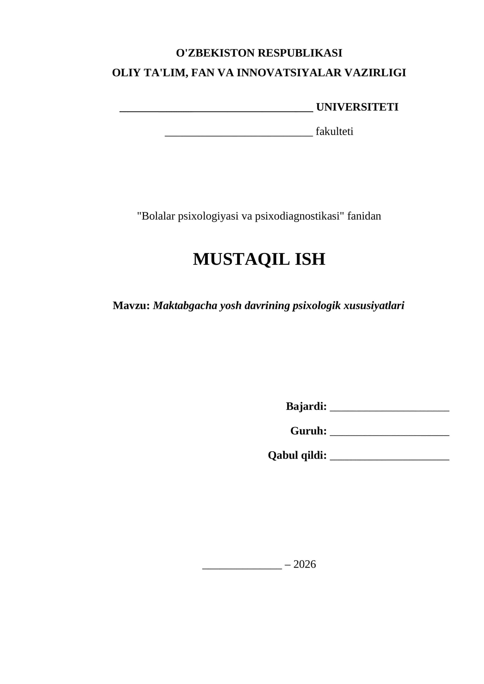 Maktabgacha yosh davrining psixologik xususiyatlari 1