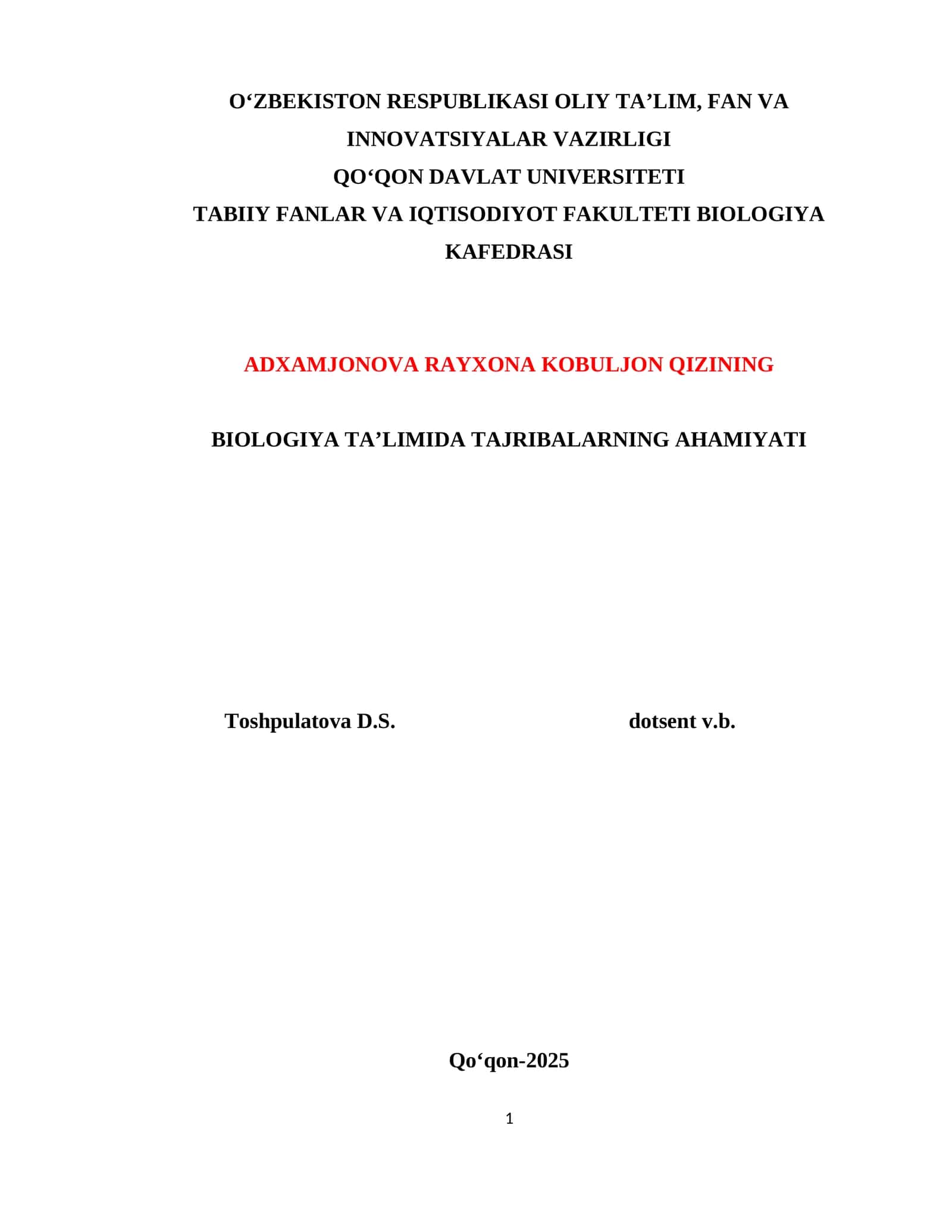 BIOLOGIYA TA’LIMIDA TAJRIBALARNING AHAMIYATI 1