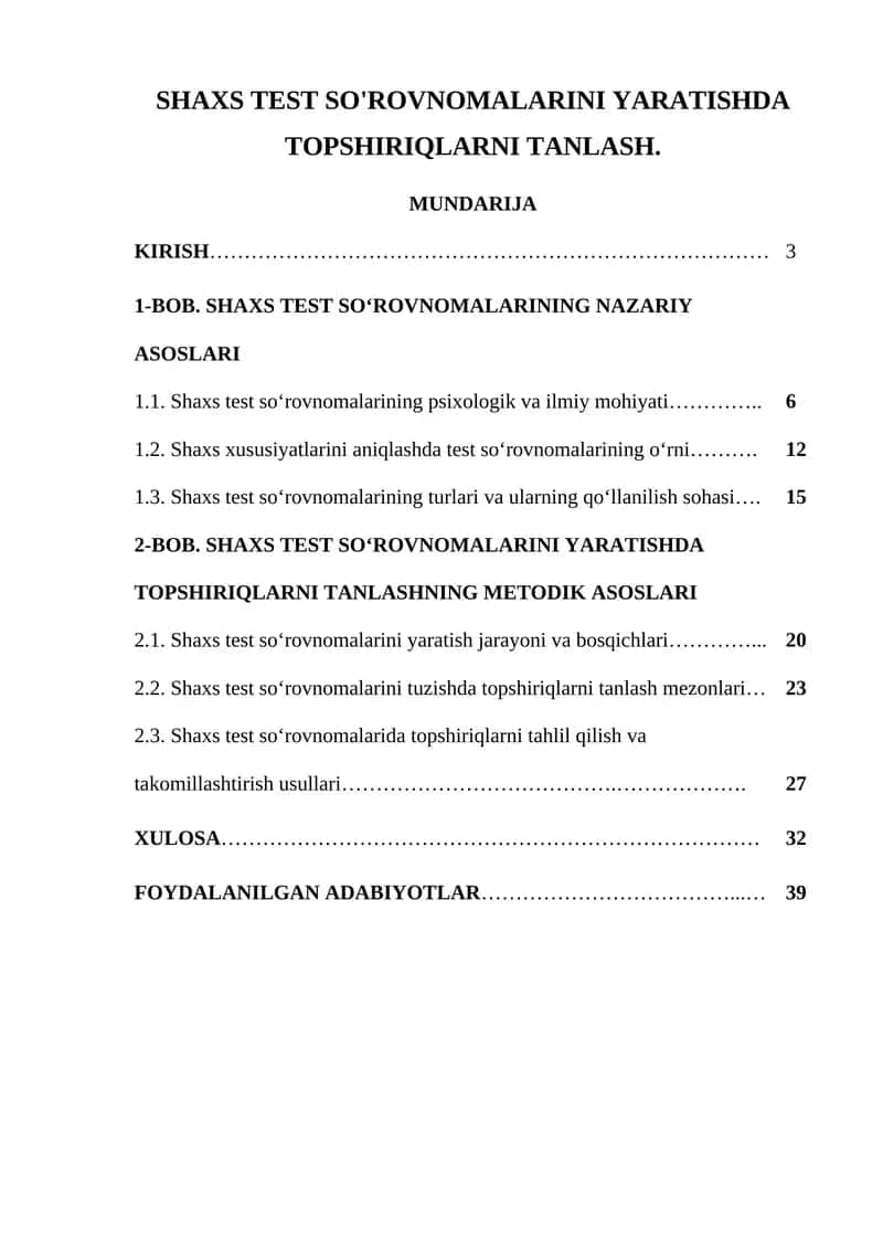 SHAXS TEST SO'ROVNOMALARINI YARATISHDA TOPSHIRIQLARNI TANLASH 1