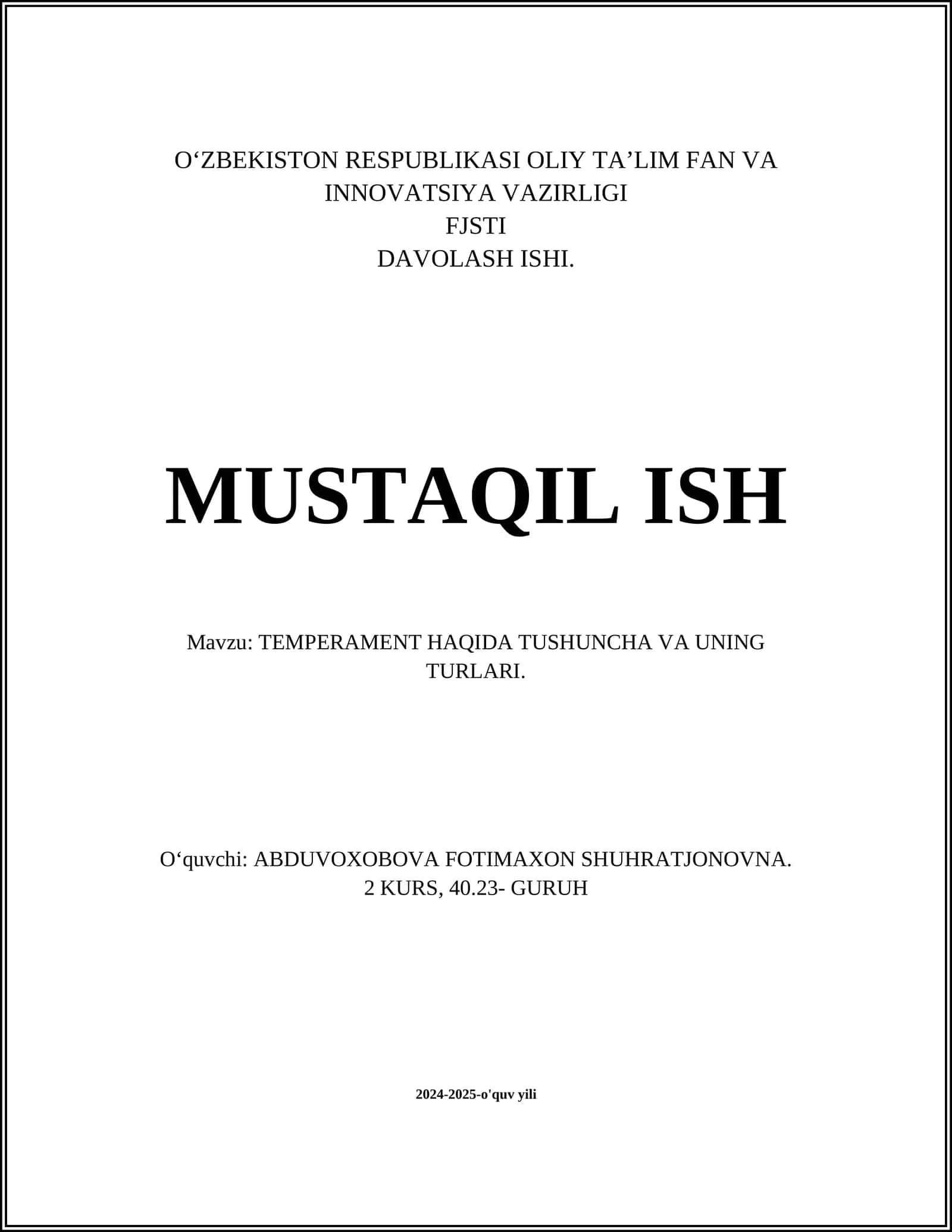 TEMPERAMENT HAQIDA TUSHUNCHA VA UNING TURLARI 1