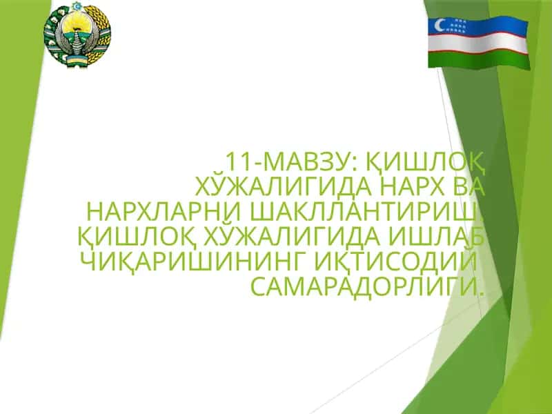 Қишлоқ хўжалигида нарх ва нархларни шакллантириш 1