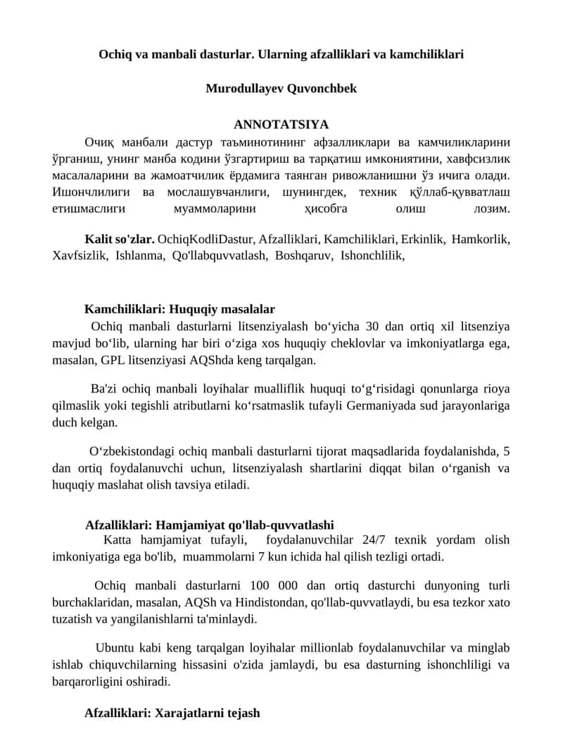 Ochiq va manbali dasturlar 1