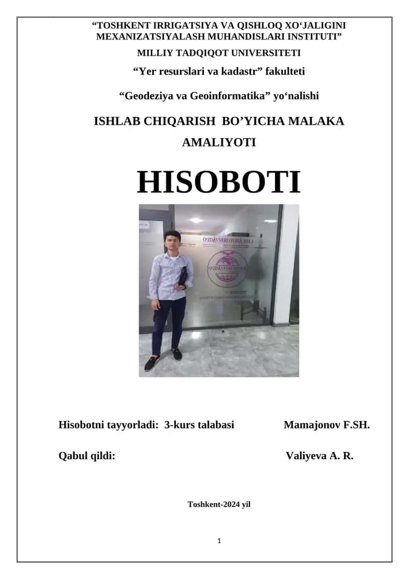 Ishlab chiqarish bo‘yicha malaka amaliyoti 1