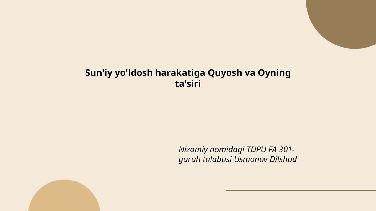 Sun'iy yo'ldosh harakatiga Quyosh va Oyning ta'siri 1