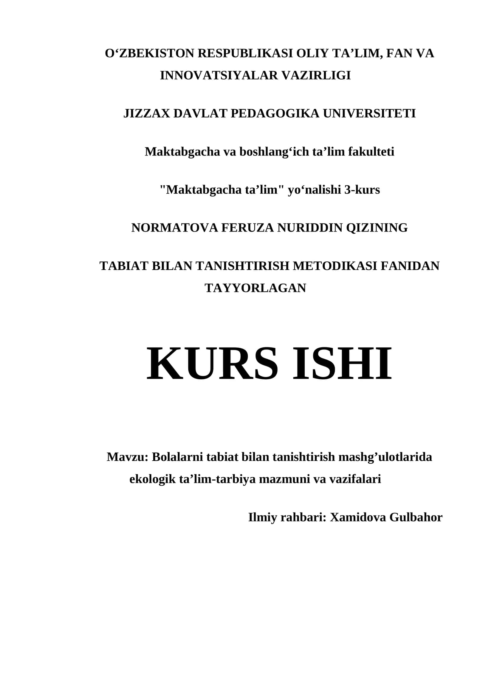 TABIAT BILAN TANISHTIRISH METODIKASI 1