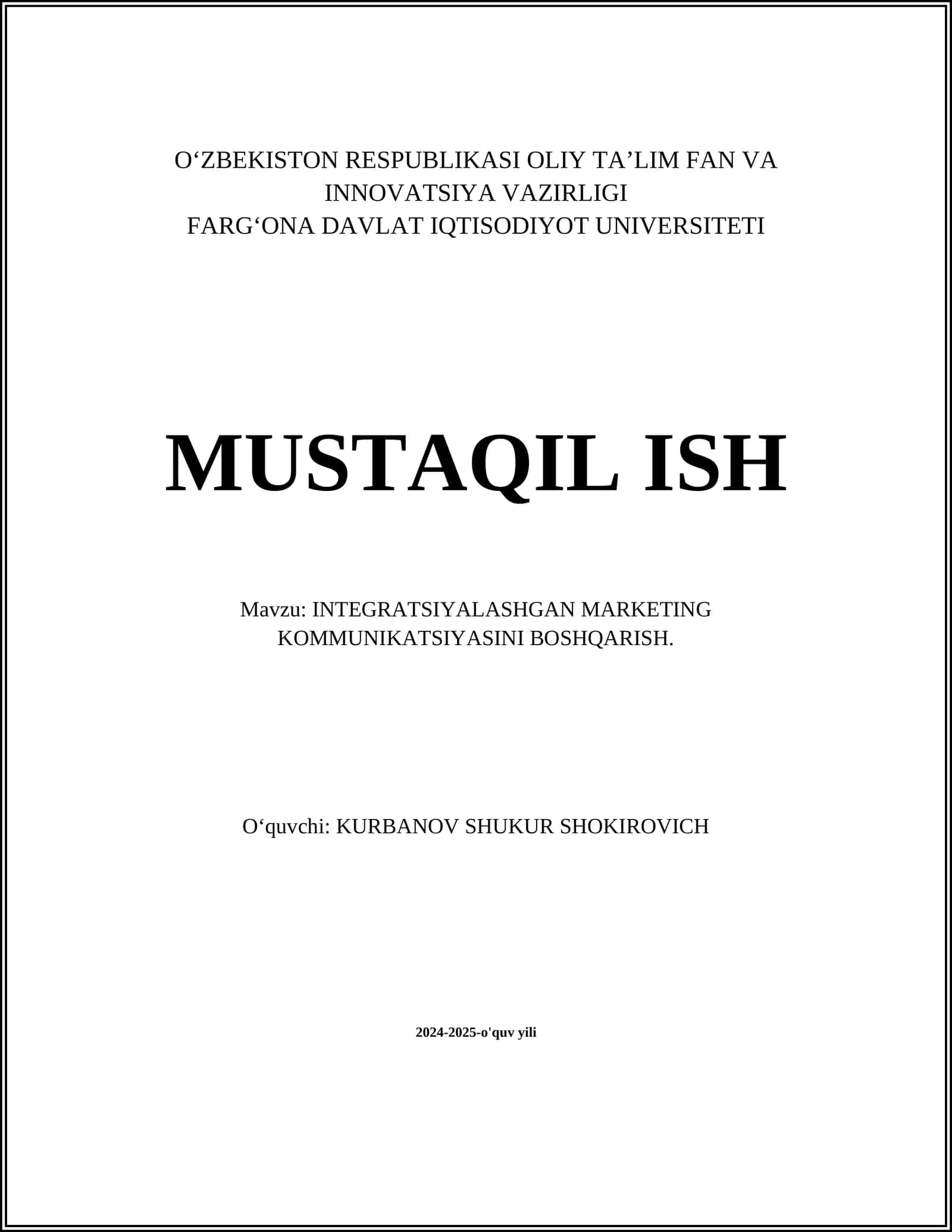INTEGRATSIYALASHGAN MARKETING KOMMUNIKATSIYASINI BOSHQARISH 1