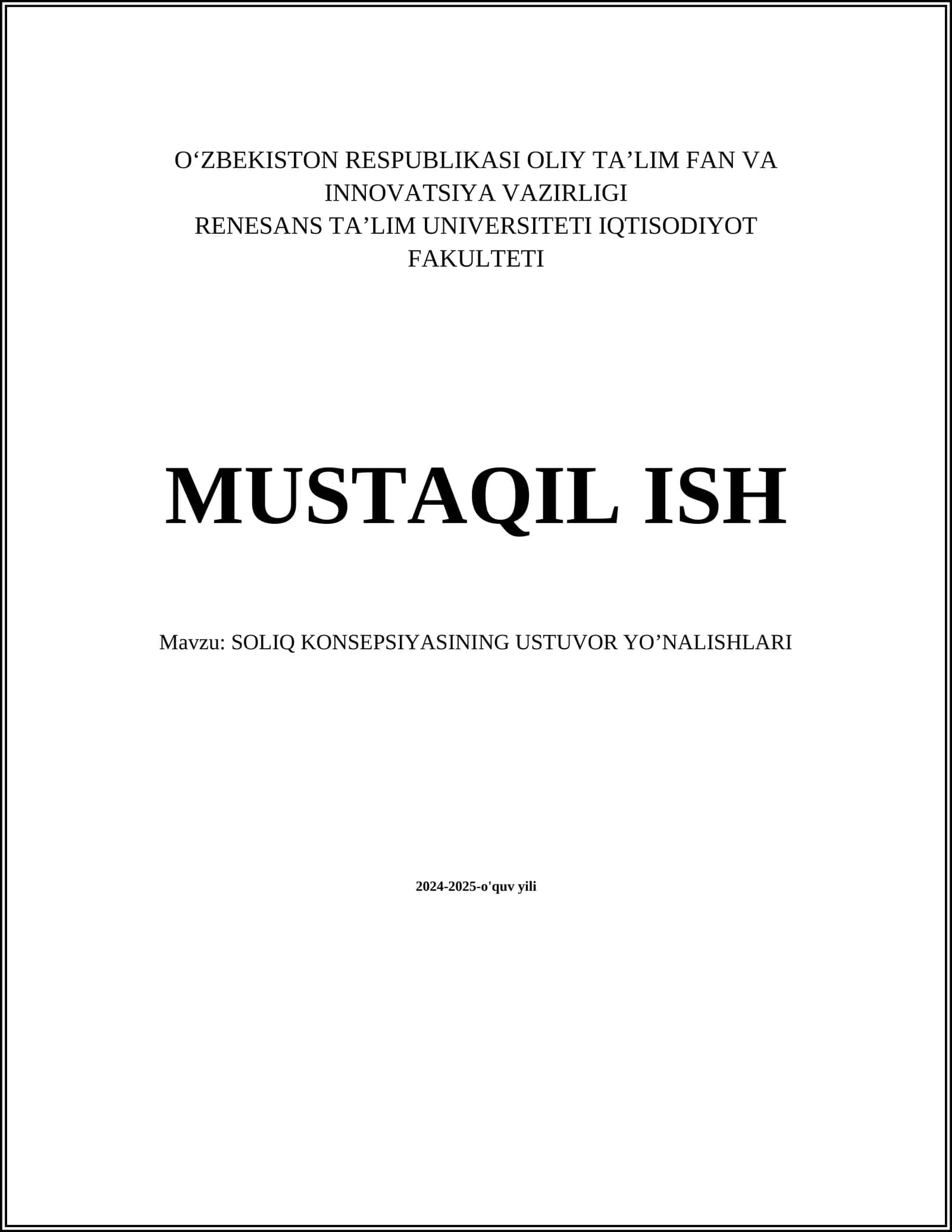 SOLIQ KONSEPSIYASINING USTUVOR YOʼNALISHLARI 1