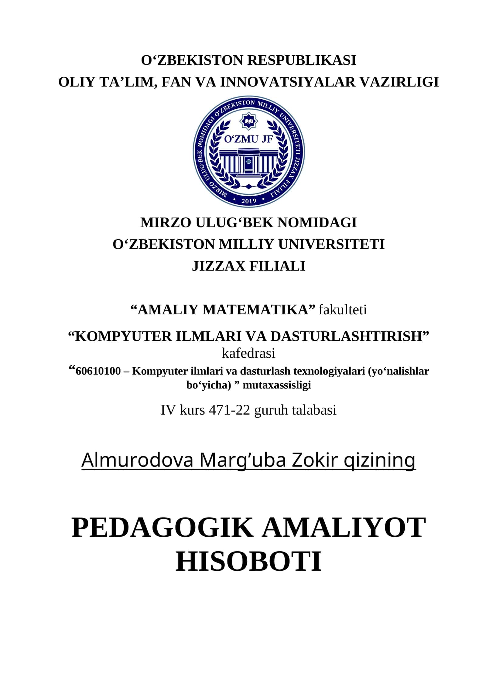 PEDAGOGIK AMALIYOT HISOBOTI 1