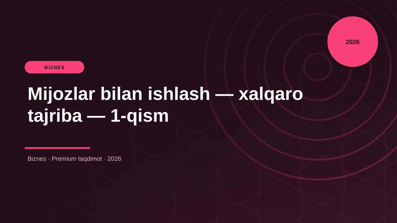 Mijozlar bilan ishlash — xalqaro tajriba — 1-qism 1