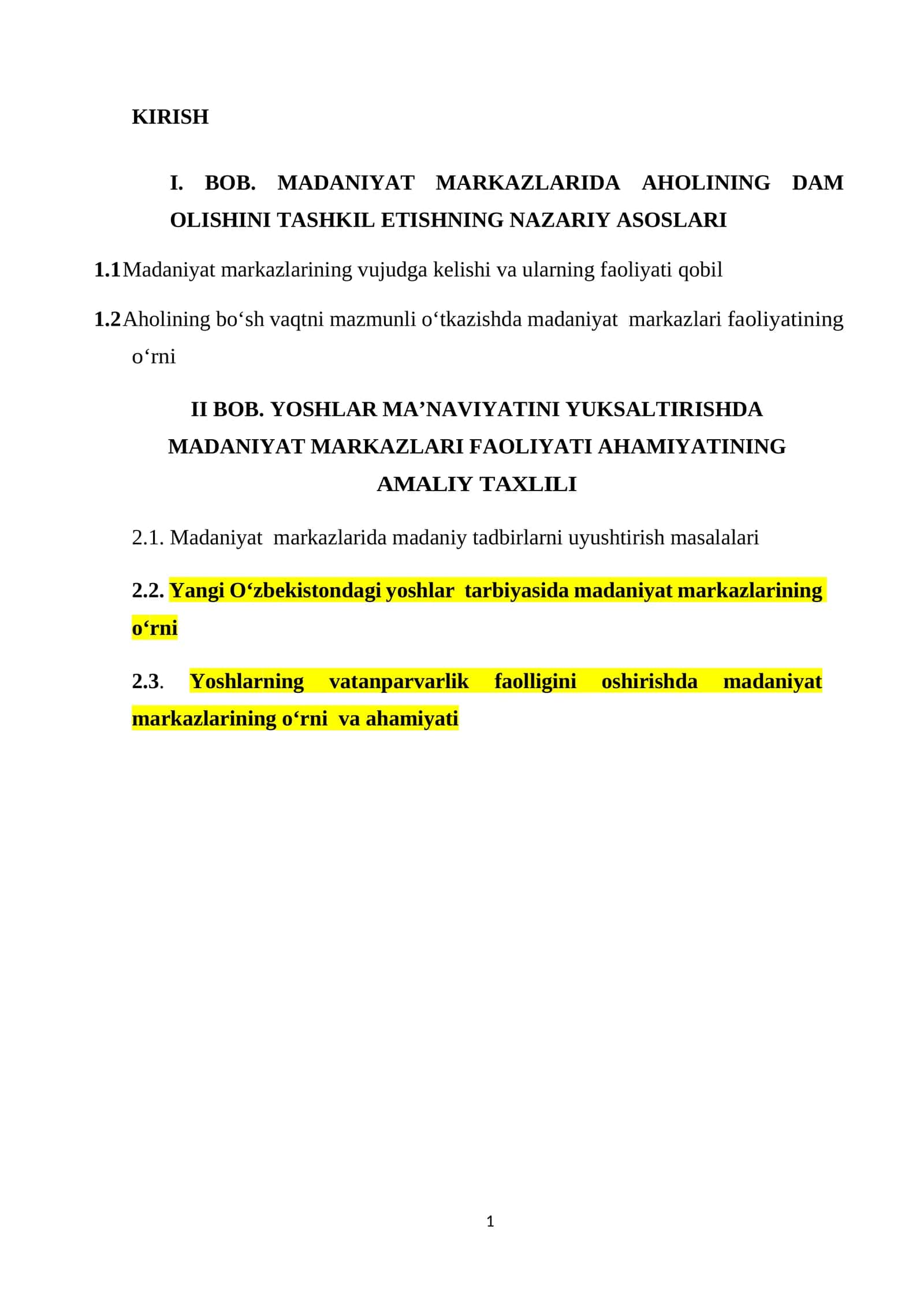 Yoshlar ma’naviyatini yuksaltirishda madaniyat markazlari faoliyati ahamiyatining AMALIY TAXLILI 1