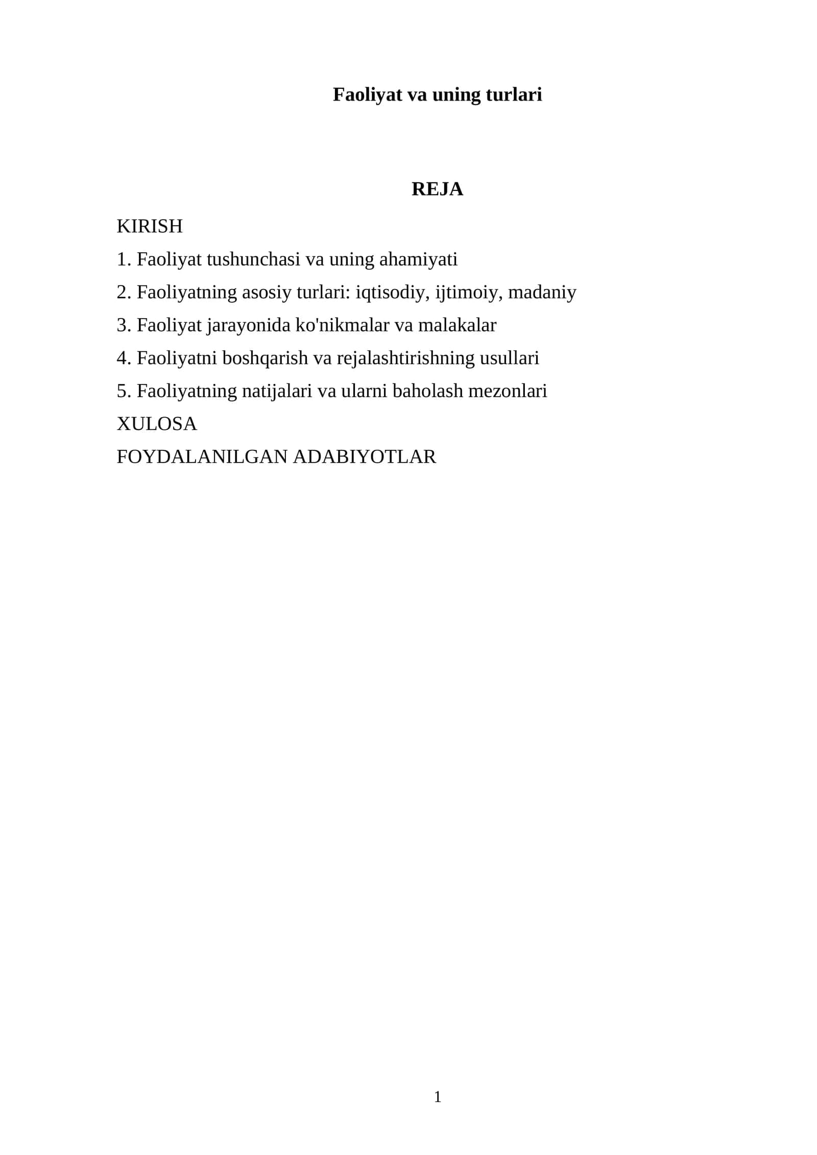 Faoliyat va uning turlari 1