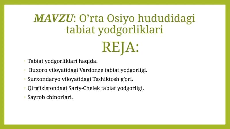 O’rta Osiyo hududidagi tabiat yodgorliklari 1
