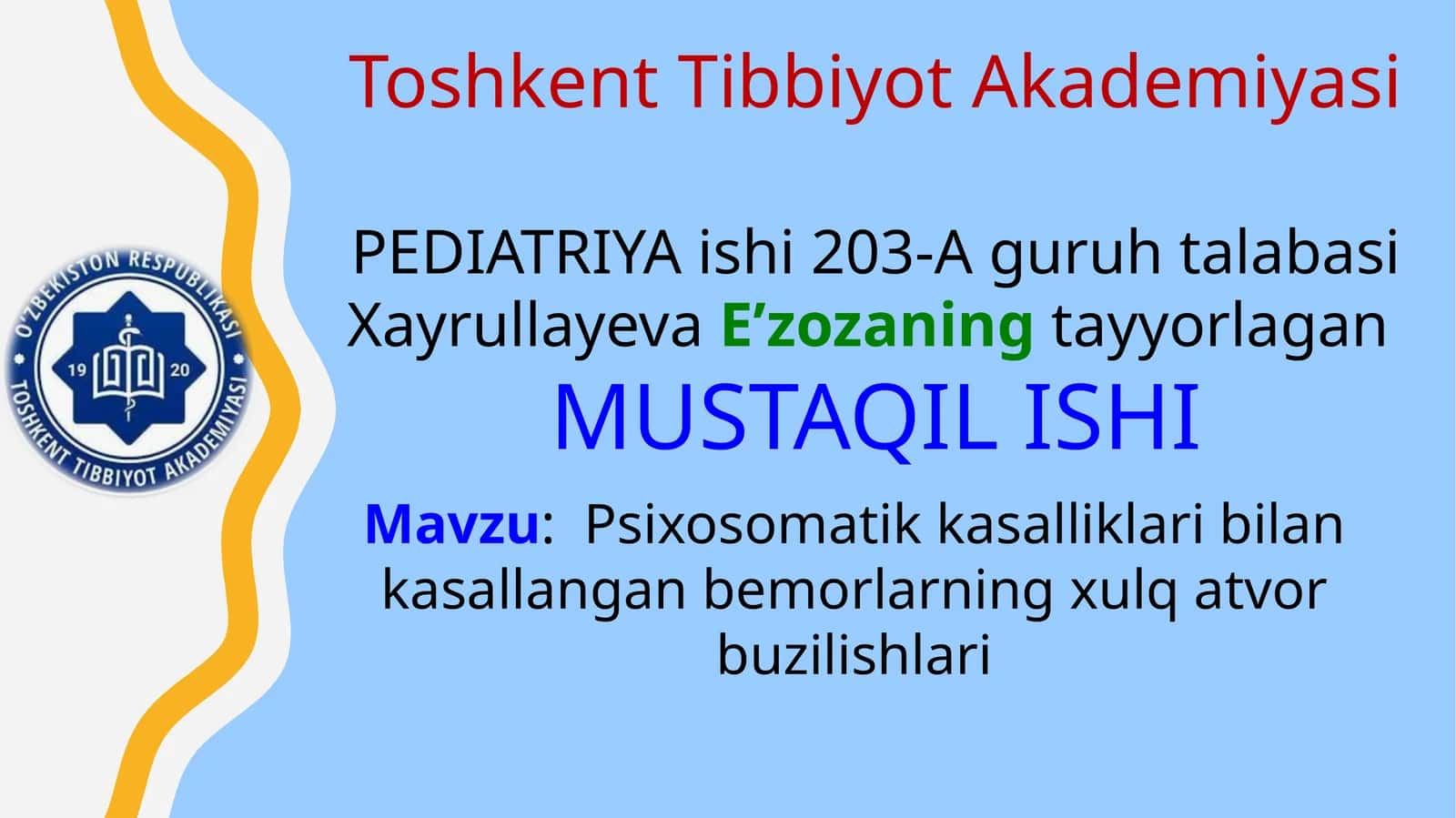 Psixosomatik kasalliklari bilan kasallangan bemorlarning xulq atvor buzilishlari 1