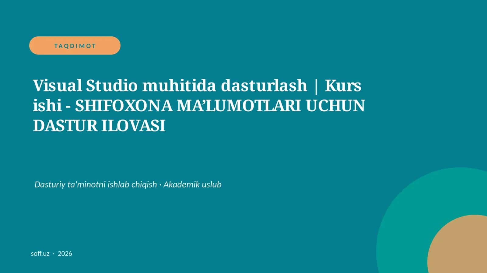 SHIFOXONA MA’LUMOTLARI UCHUN DASTUR ILOVASI 1