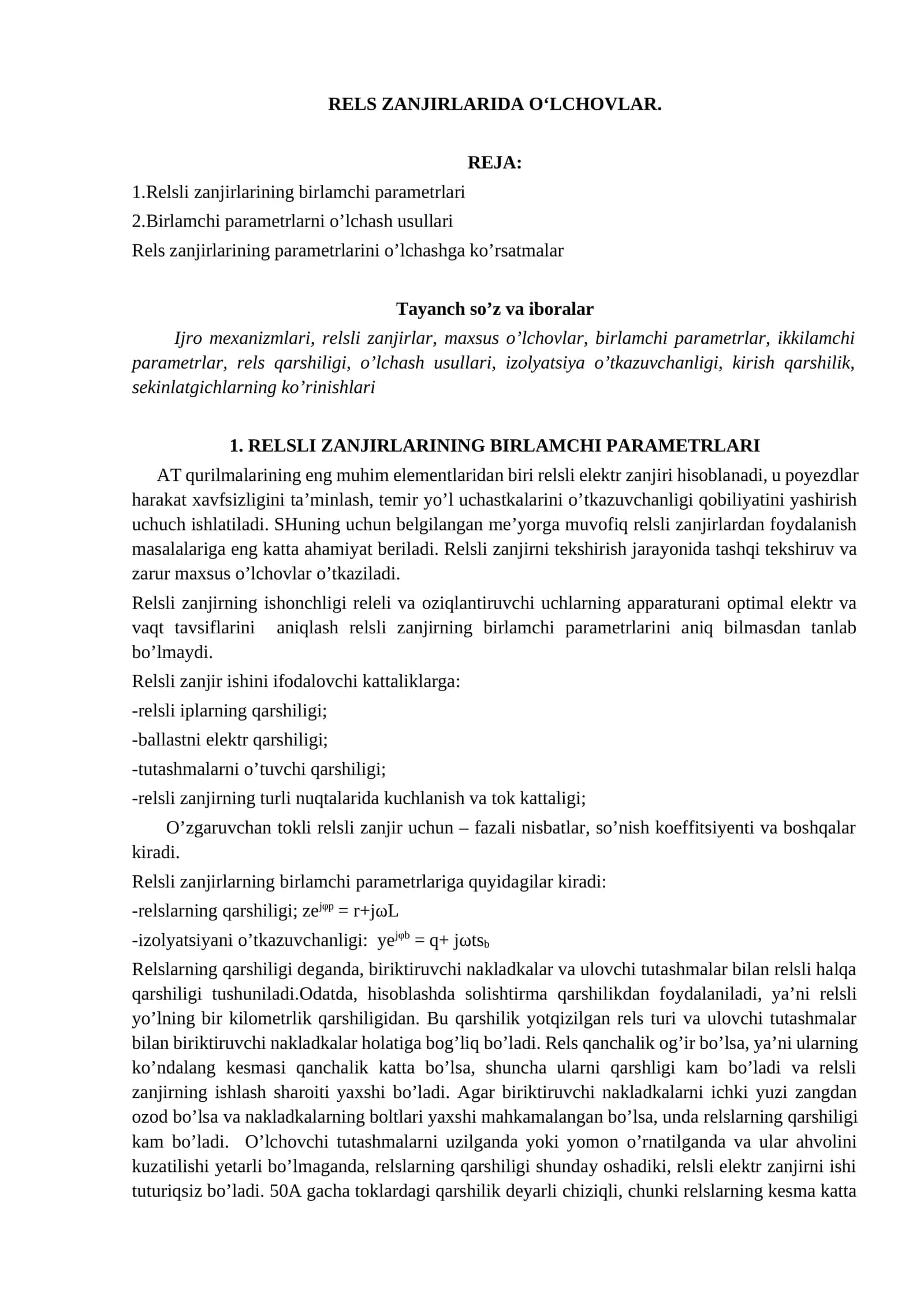 RELS ZANJIRLARIDA O‘LCHOVLAR 1