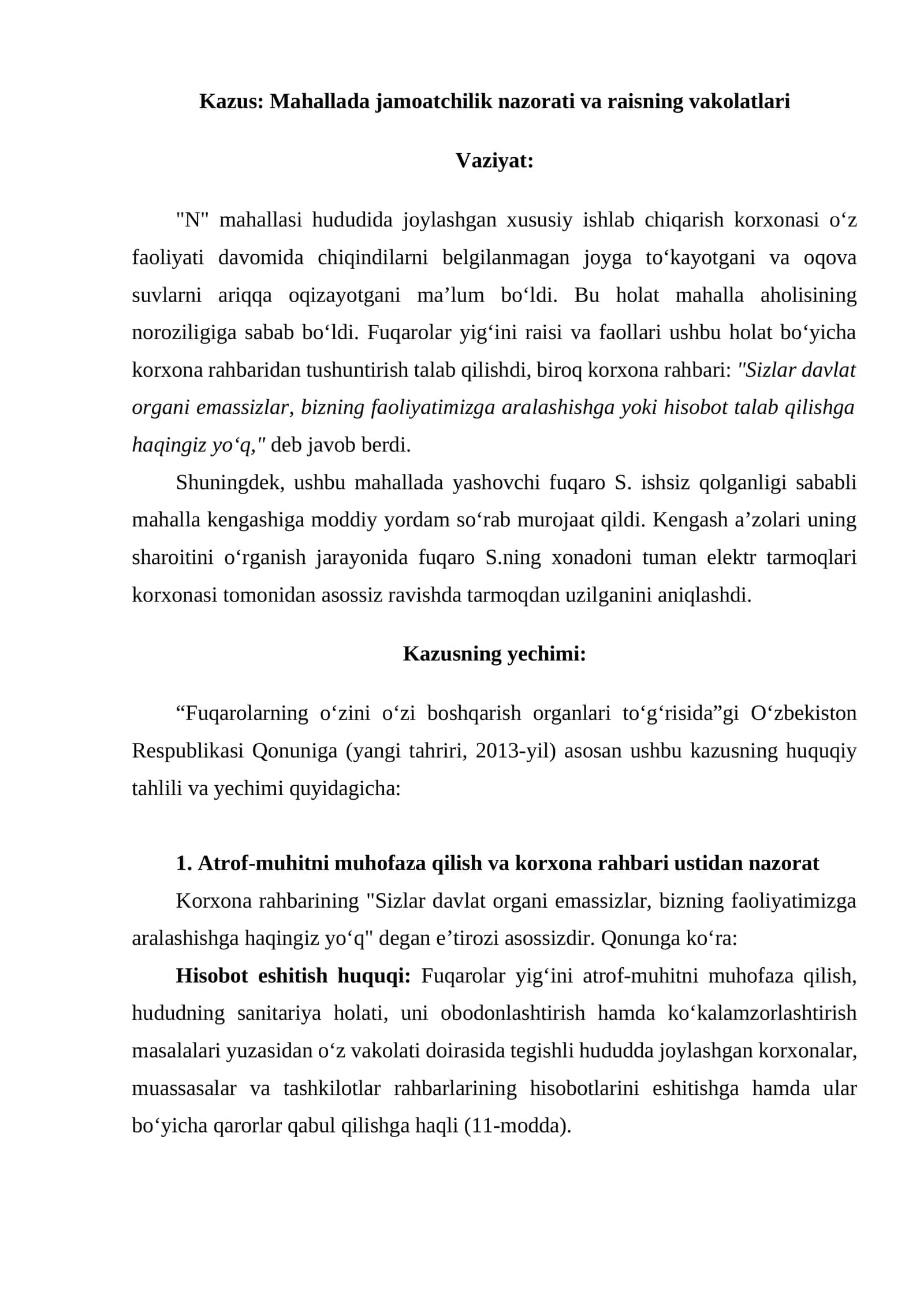 Mahallada jamoatchilik nazorati va raisning vakolatlari 1