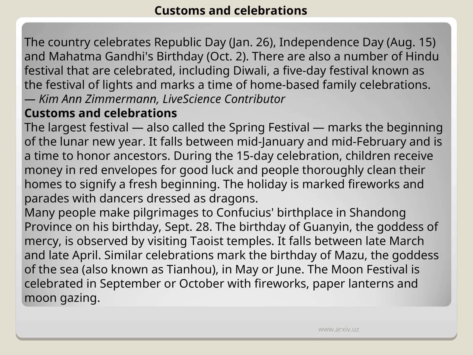 Customs and celebrations 1