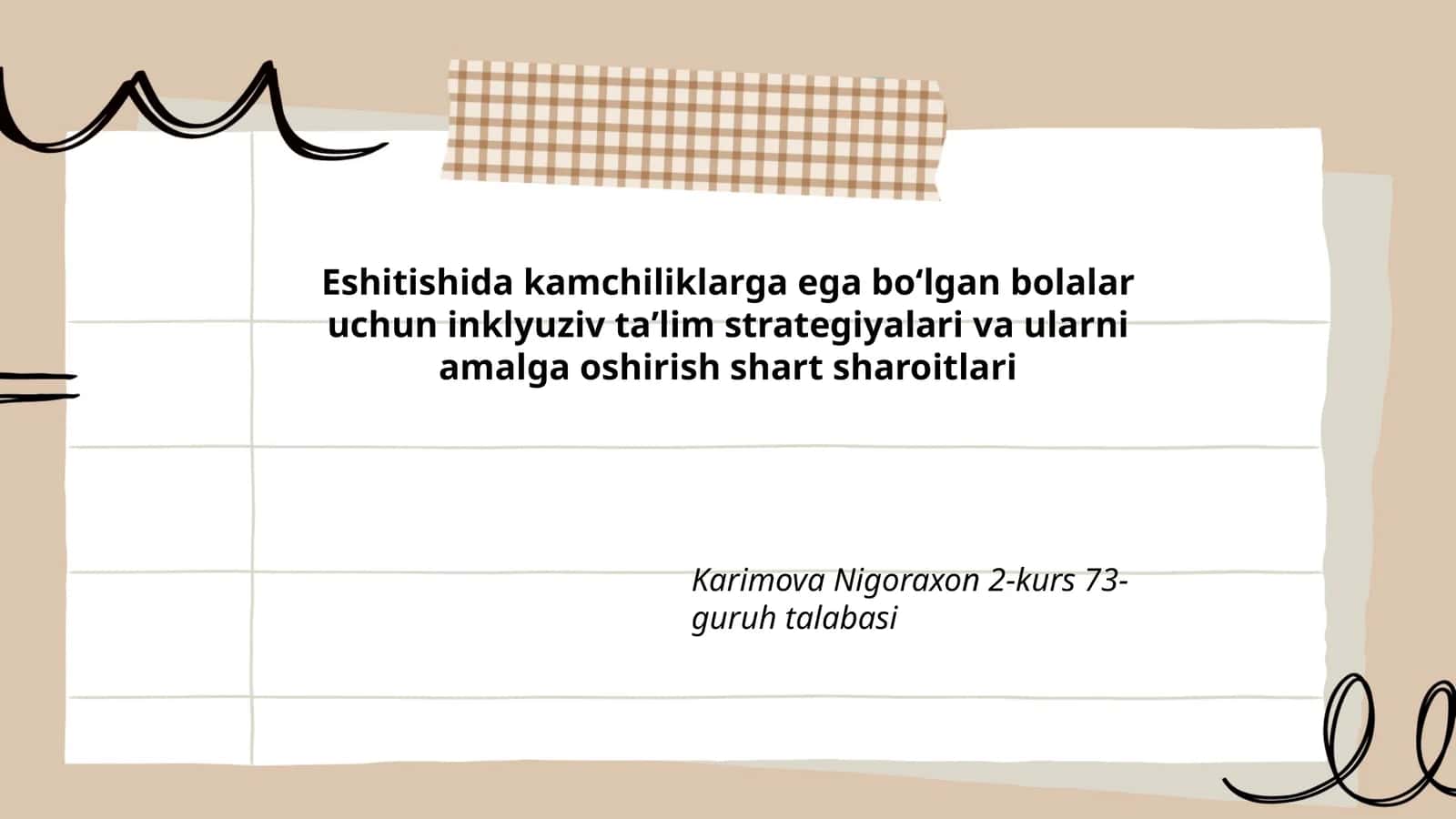 Eshitishida kamchiliklarga ega boʻlgan bolalar uchun inklyuziv taʼlim strategiyalari va ularni amalga oshirish shart sharoitlari 1