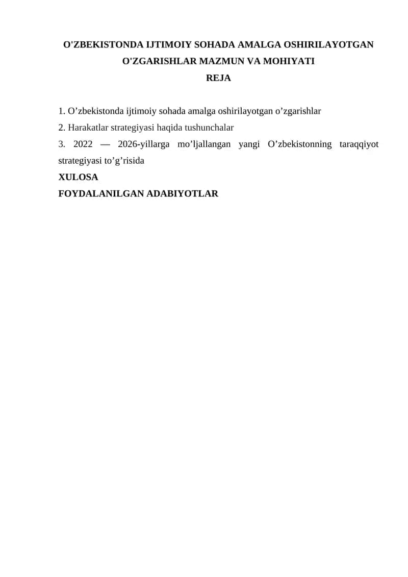 O'zbekistonda Ijtimoiy Sohada Amalga Oshirilayotgan O'zgarishlar Mazmuni 1