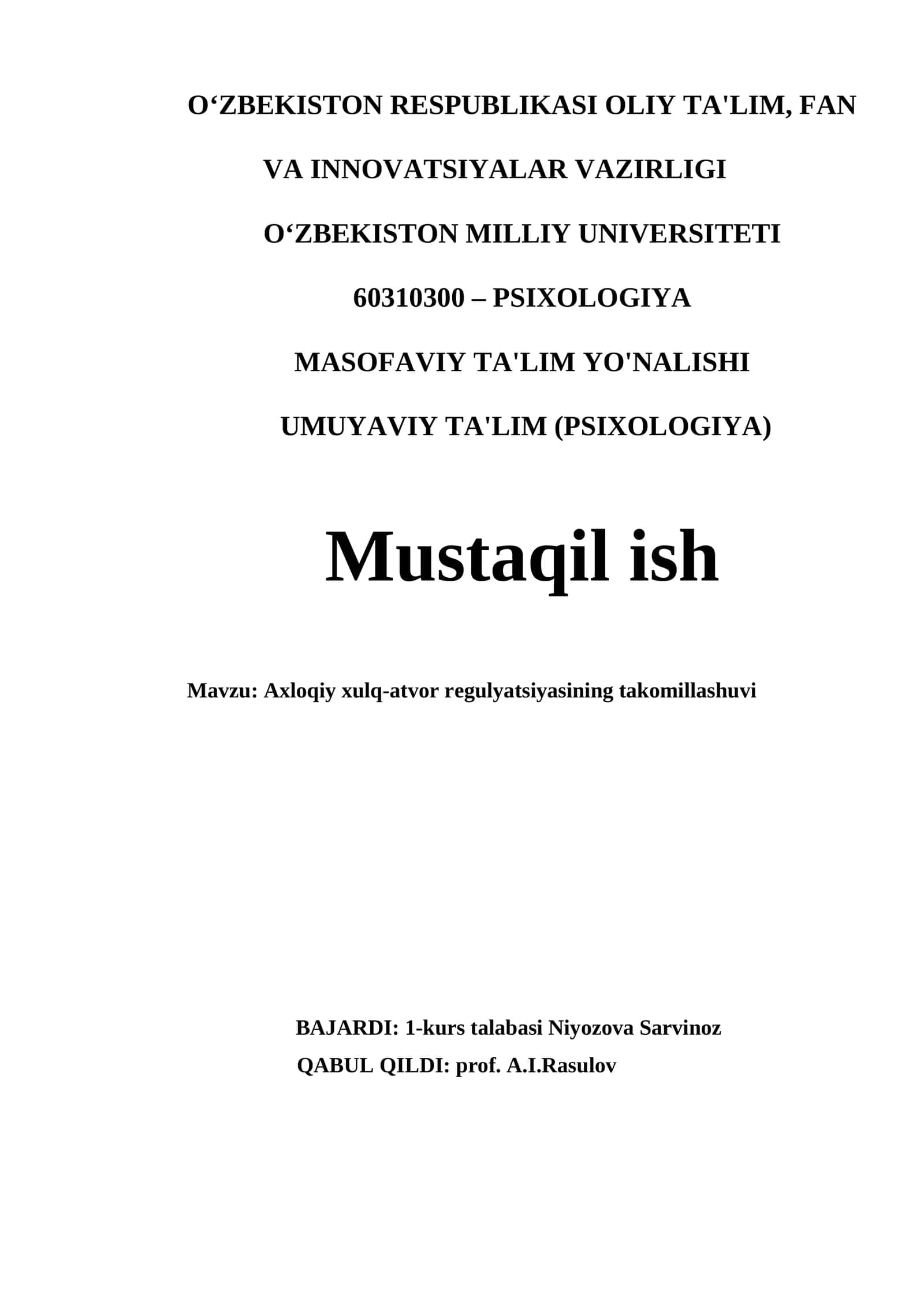 Axloqiy xulq-atvor regulyatsiyasining takomillashuvi 1