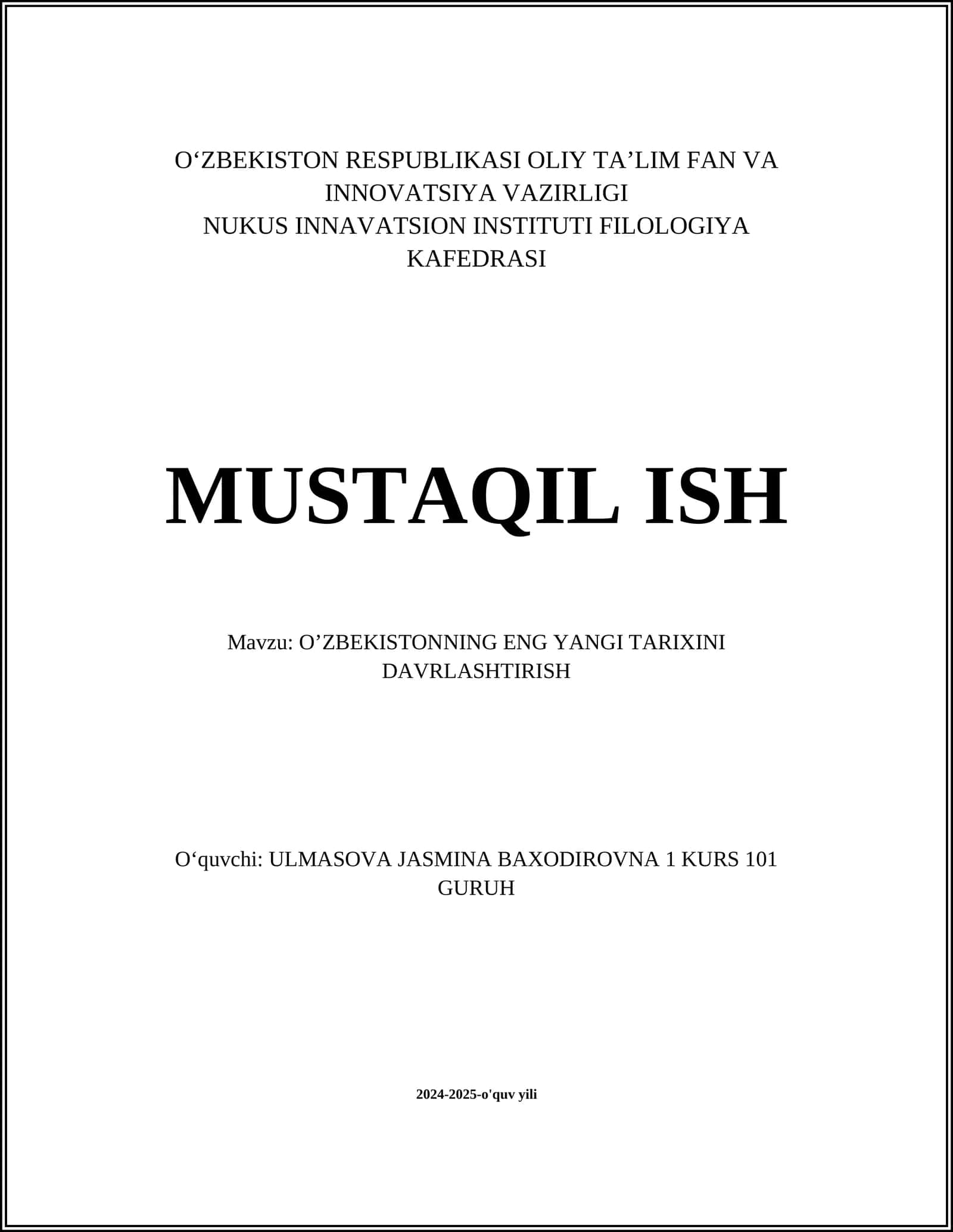 O’ZBEKISTONNING ENG YANGI TARIXINI DAVRLASHTIRISH 1