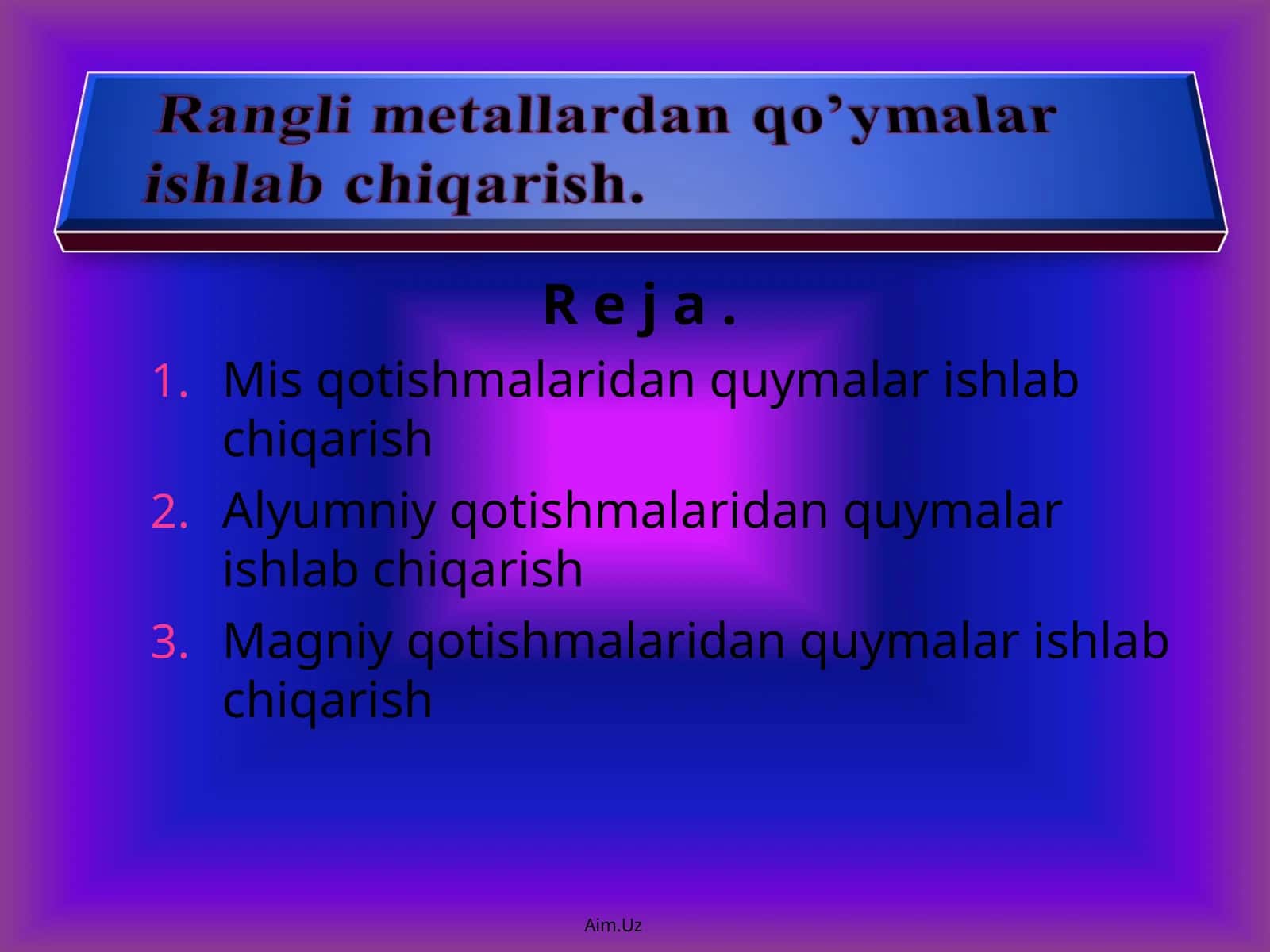 Mis qоtishmаlаridаn quymаlаr ishlаb chiqаrish 1