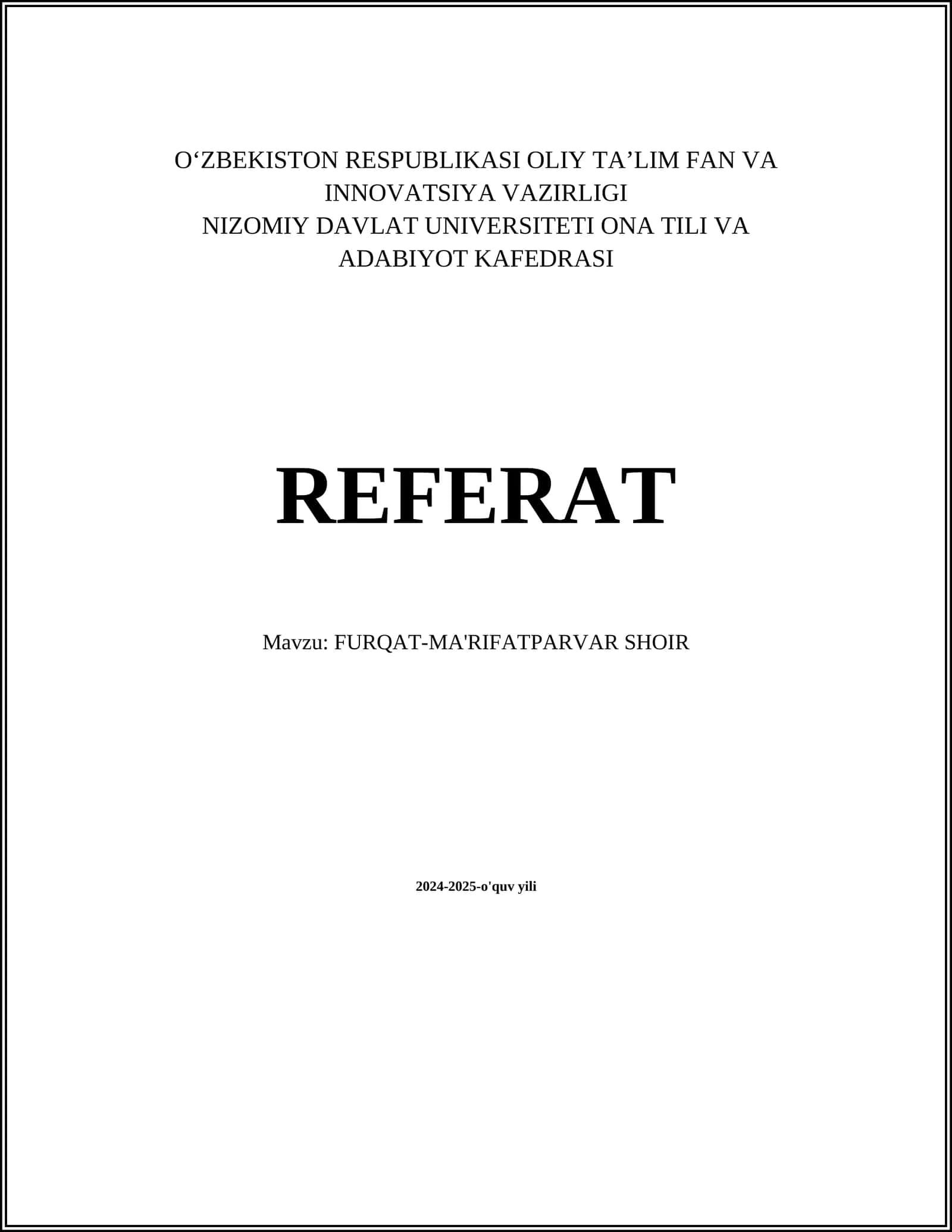 FURQAT-MA'RIFATPARVAR SHOIR 1