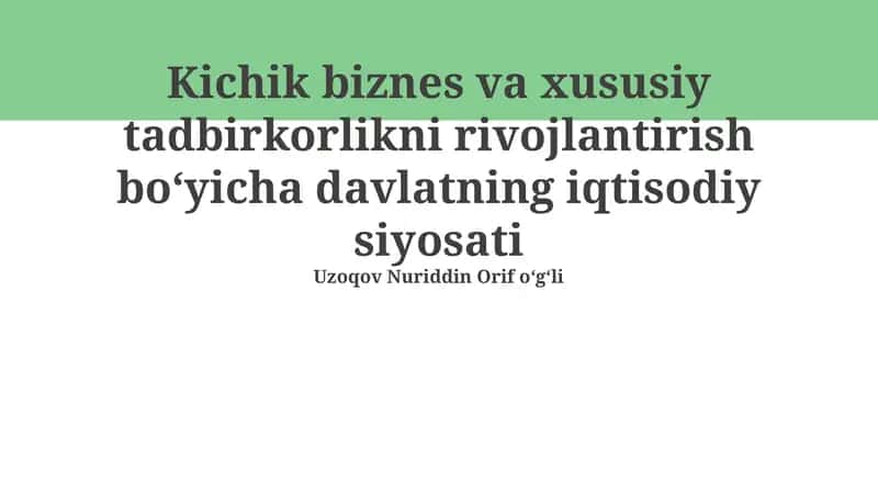Kichik biznes va xususiy tadbirkorlikni rivojlantirish bo'yi​cha davlatning iqtisodiy siyosati 1