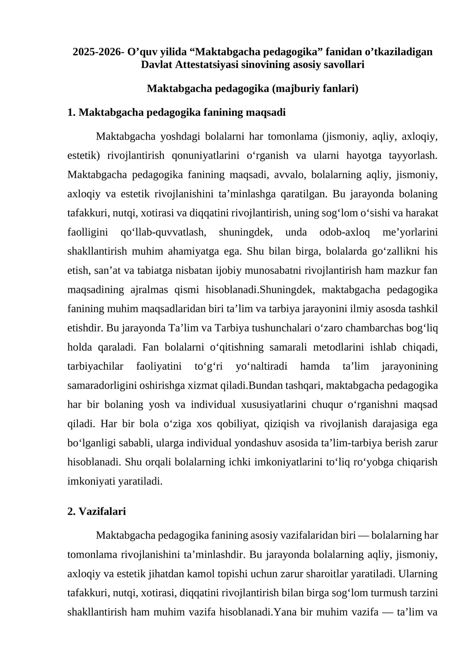 Maktabgacha pedagogika (majburiy fanlari) 1