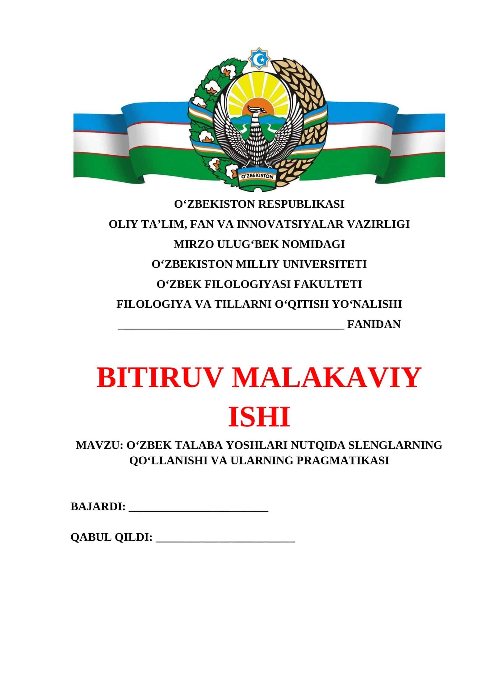 O‘ZBEK TALABA YOSHLARI NUTQIDA SLENGLARNING QO‘LLANISHI VA ULARNING PRAGMATIKASI 1