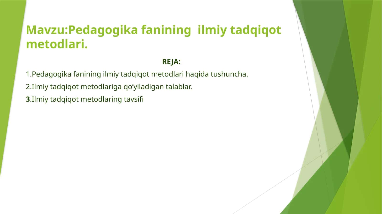 Pedagogika fanining ilmiy tadqiqot metodlari haqida slayd 1