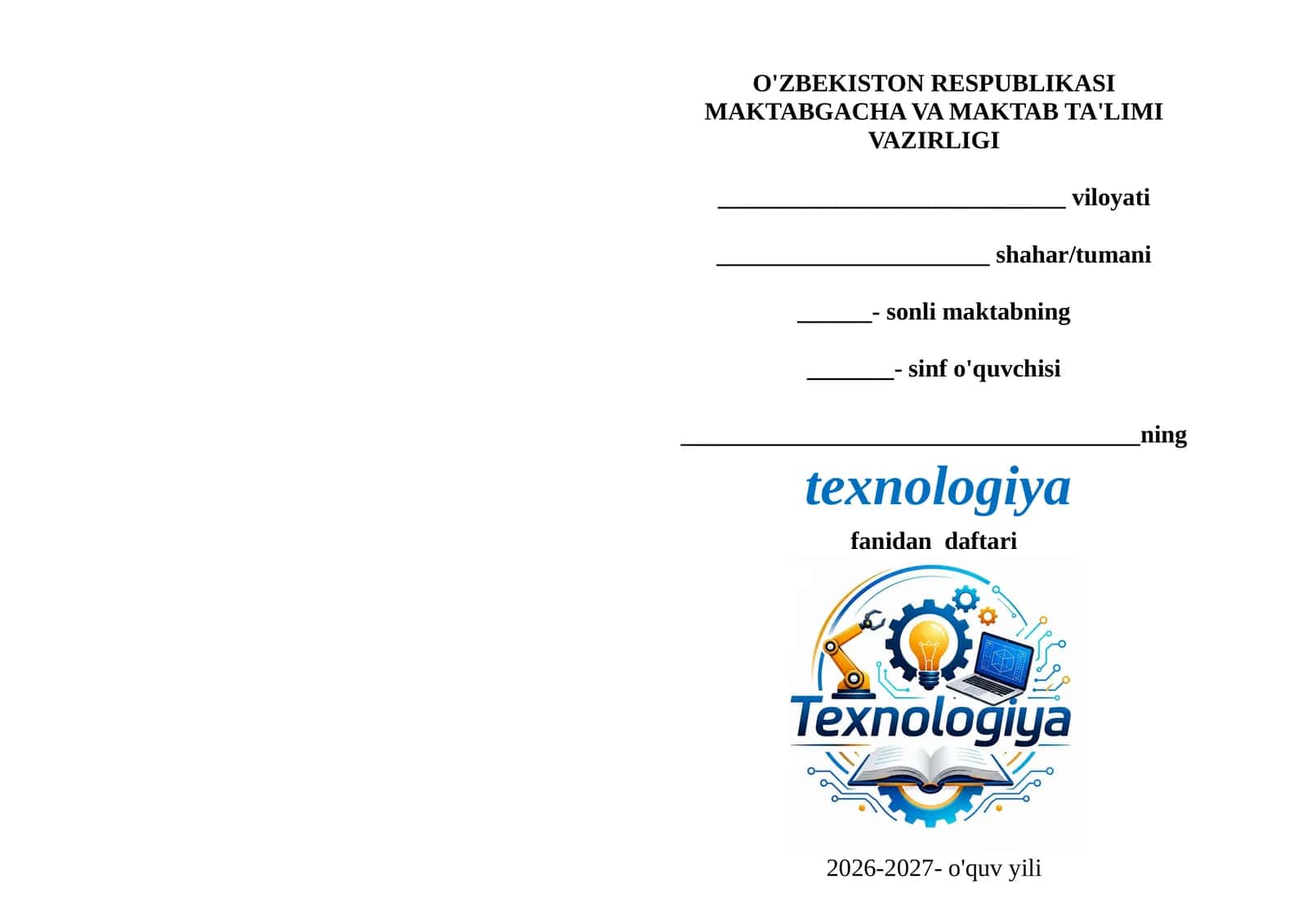 Texnologiya fanidan daftar yuzi 1