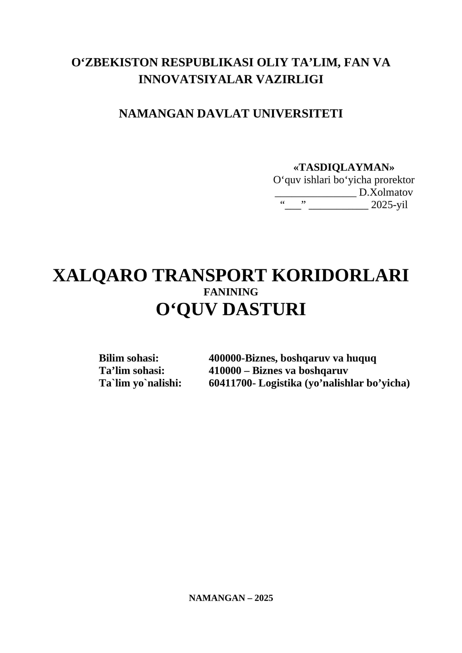 Xalqaro transport koridorlari o‘quv dasturi 1