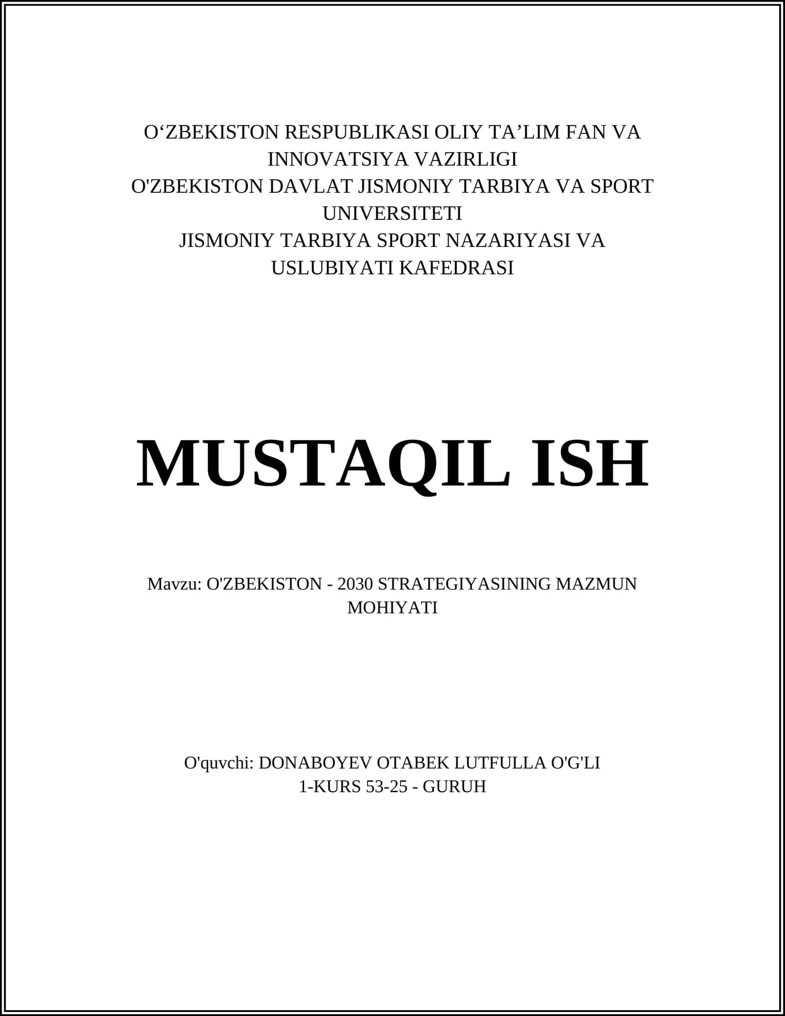 O'ZBEKISTON - 2030 STRATEGIYASINING MAZMUN MOHIYATI 1