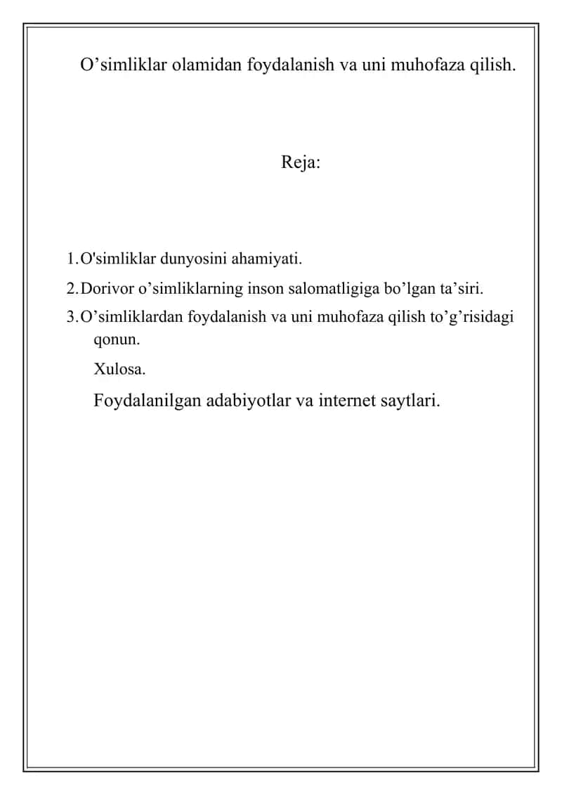 O'simliklar olamidan foydalanish va muhofaza qilish 1