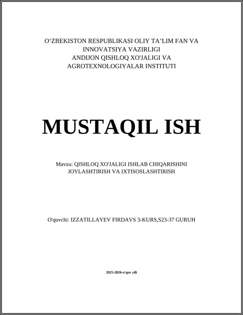 Qishloq xo'jaligi ishlab chiqarishini joylashtirish 1