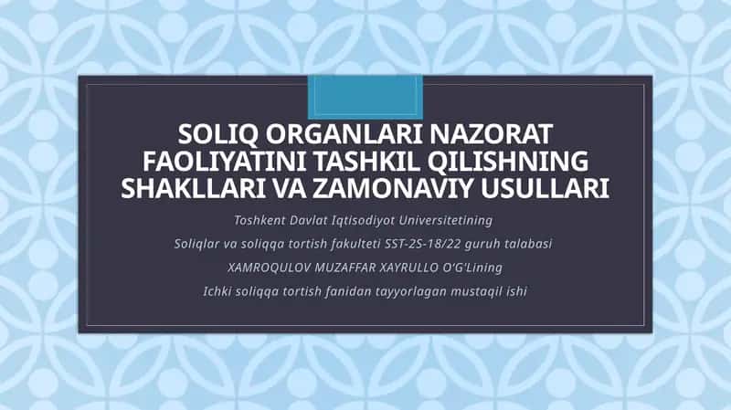 Soliq organlarini zaxira faoliyatini tashkil qilishning shakllari va zamonaviy usullari 1