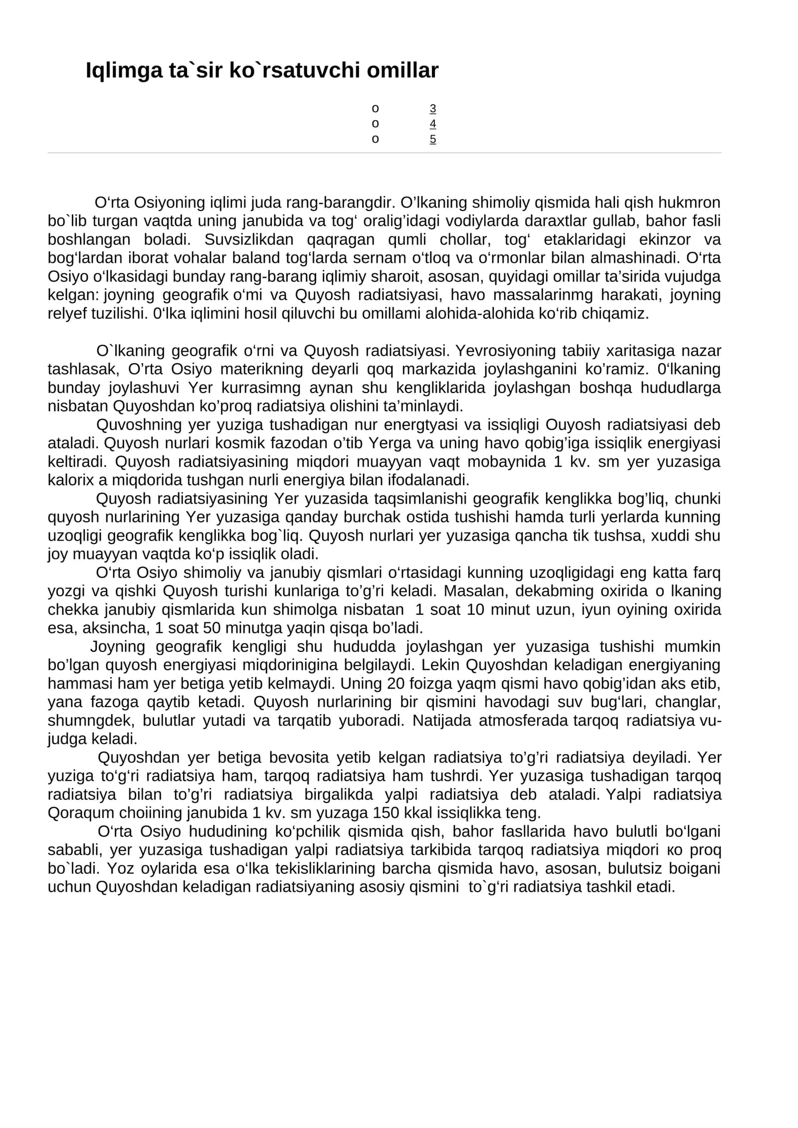 Iqlimga ta`sir ko`rsatuvchi omillar 1