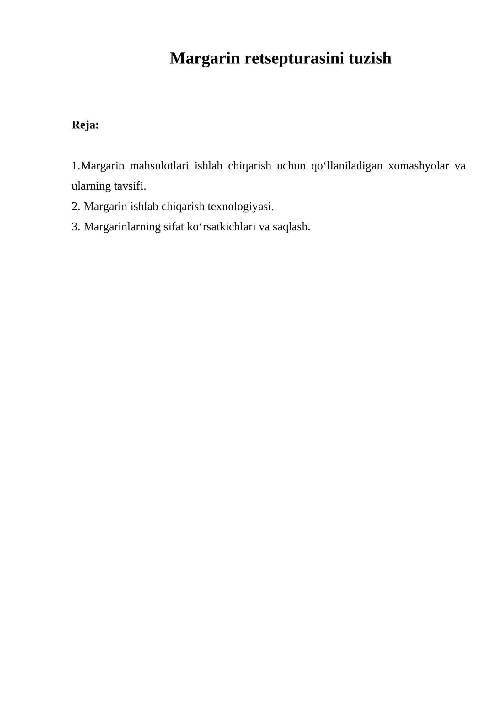Margarin ishlab chiqarish retsepti 1