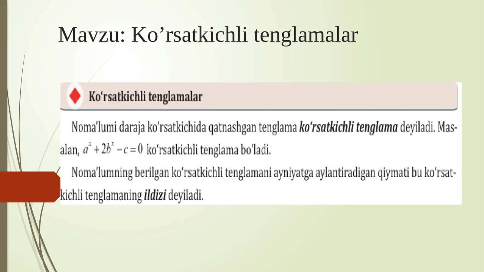 Ko’rsatkichli tenglamalar 1