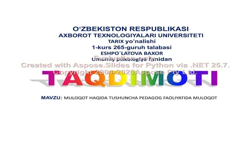 MULOQOT HAQIDA TUSHUNCHA PEDAGOG FAOLIYATIDA MULOQOT 1