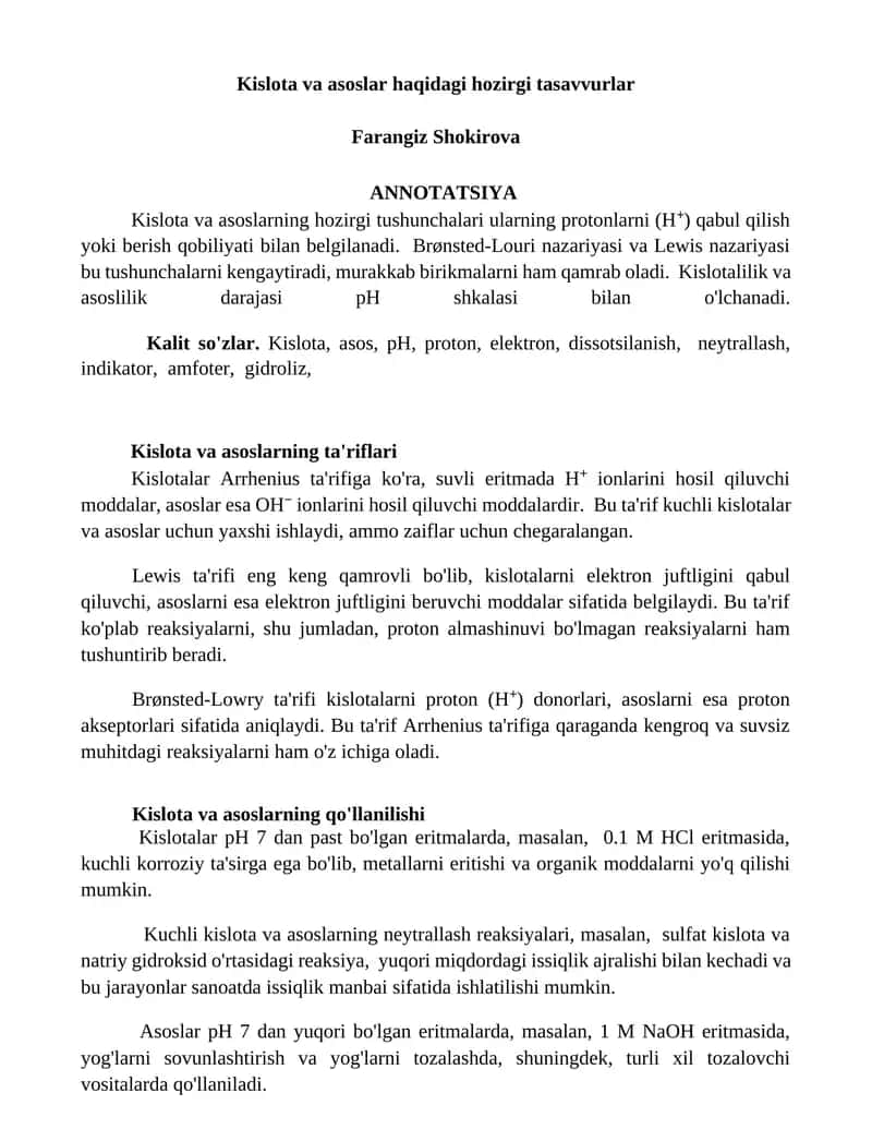 Kislota va asoslar haqidagi hozirgi tasavvurlar 1