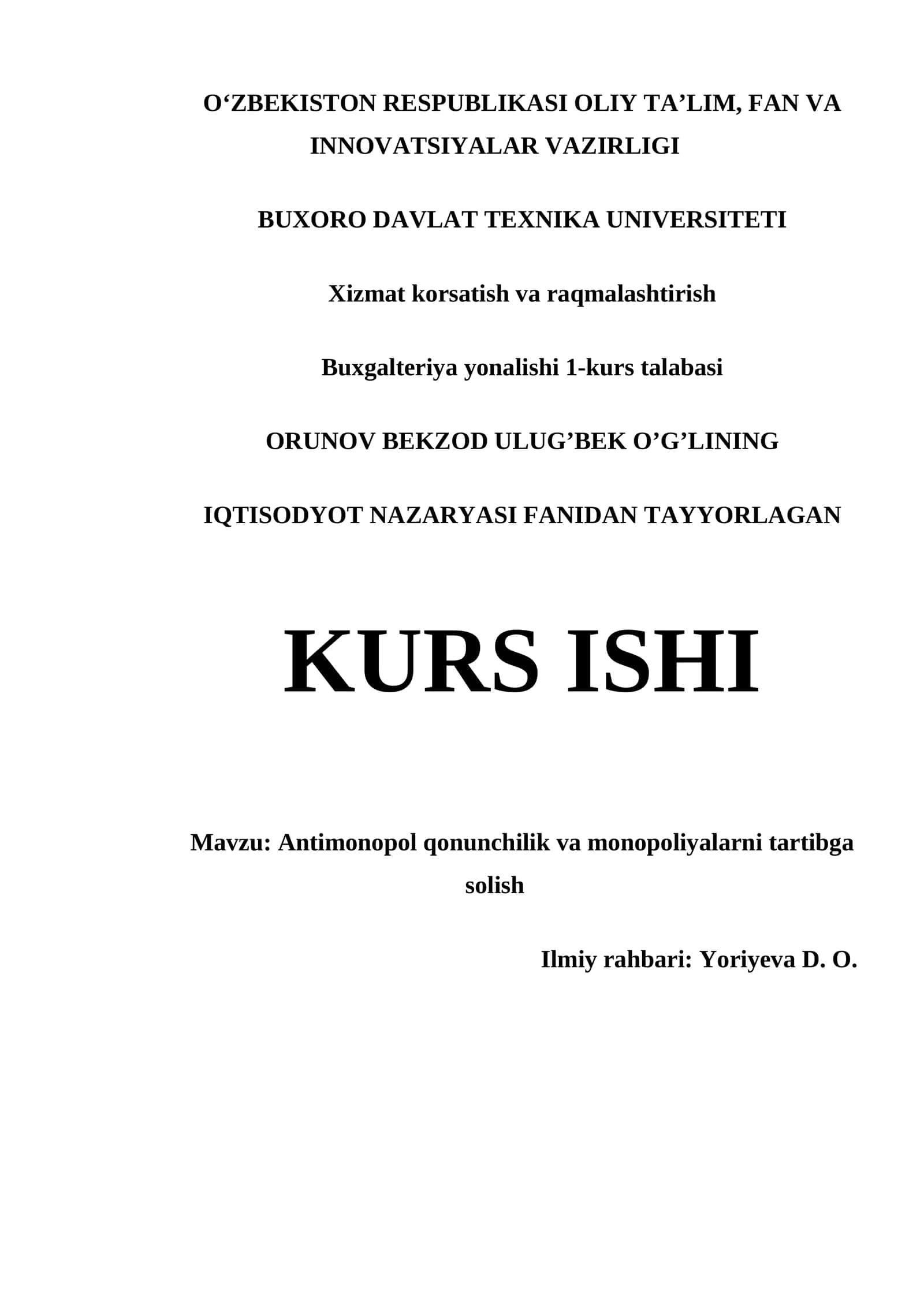 Antimonopol qonunchilik va monopoliyalarni tartibga solish 1