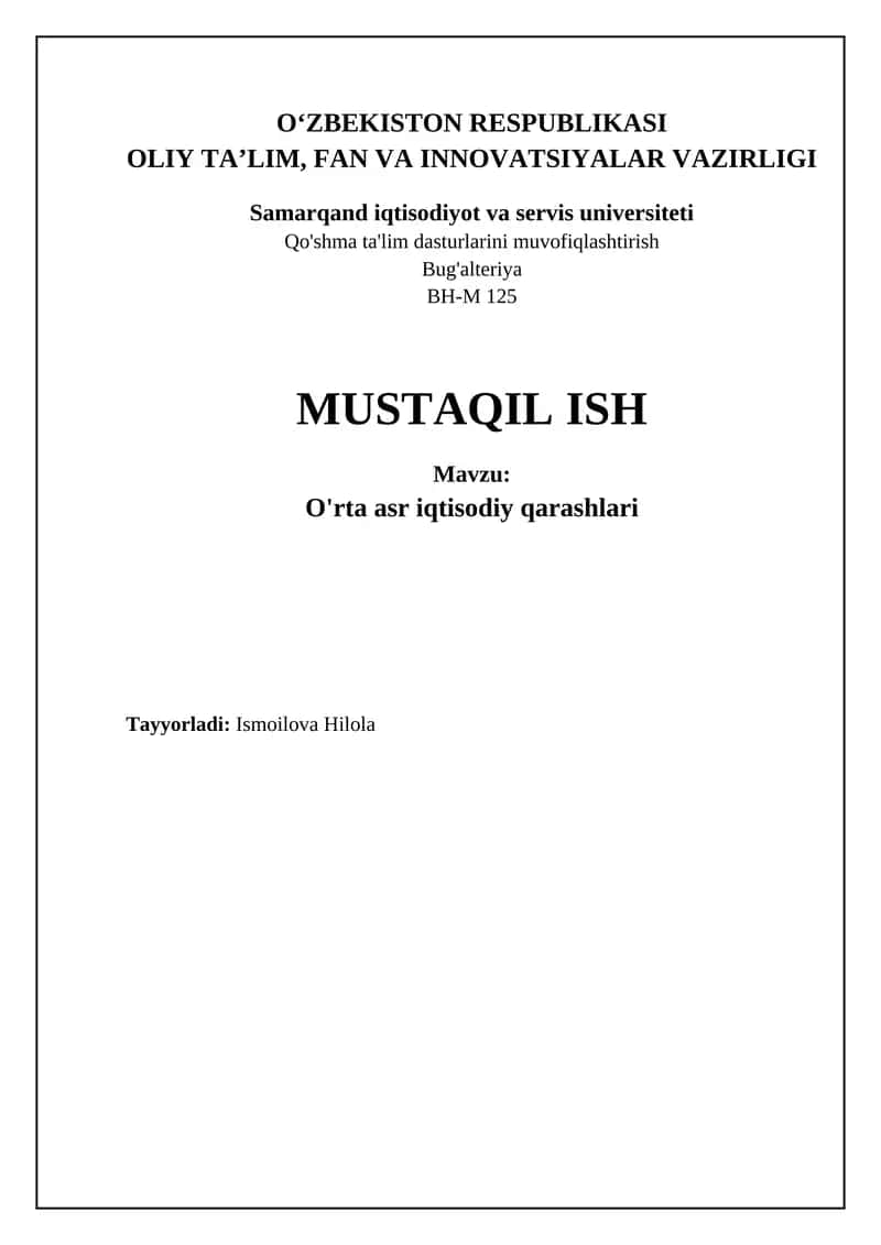 O'rta asr iqtisodiy qarashlari 1